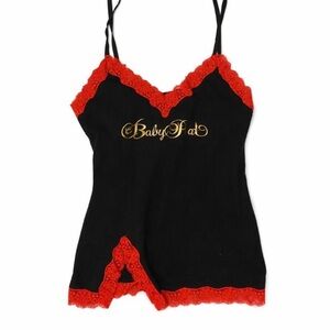 Baby Phat Lace Trim Camisole Top – Black/Red Y2K